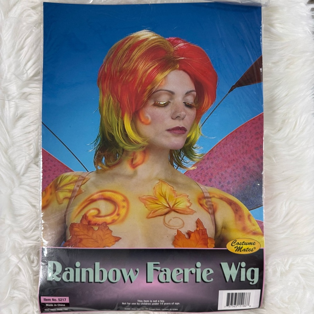 Rainbow Faerie Wig NEW with Red and Yellow Colors Halloween costume cosplay